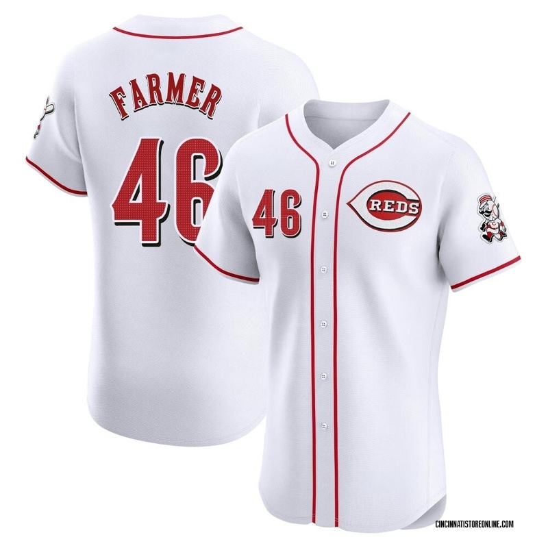 Buck Farmer Men's Cincinnati Reds Home Patch Jersey - White Elite