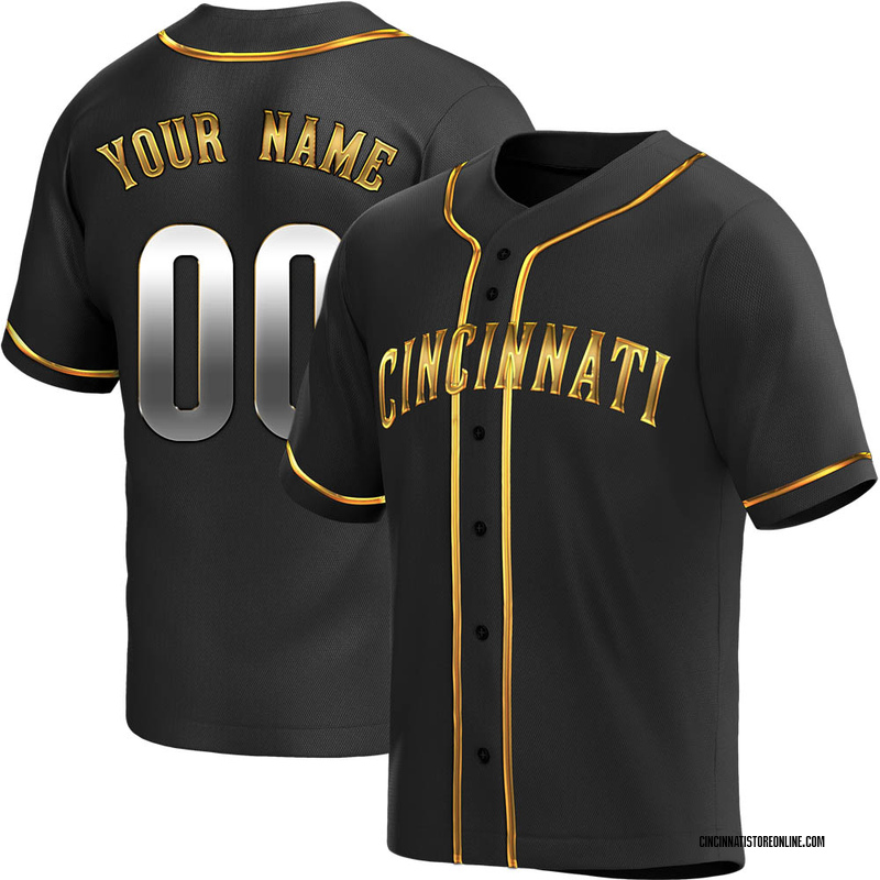 Custom Men's Cincinnati Reds Alternate Jersey - Black Golden Replica