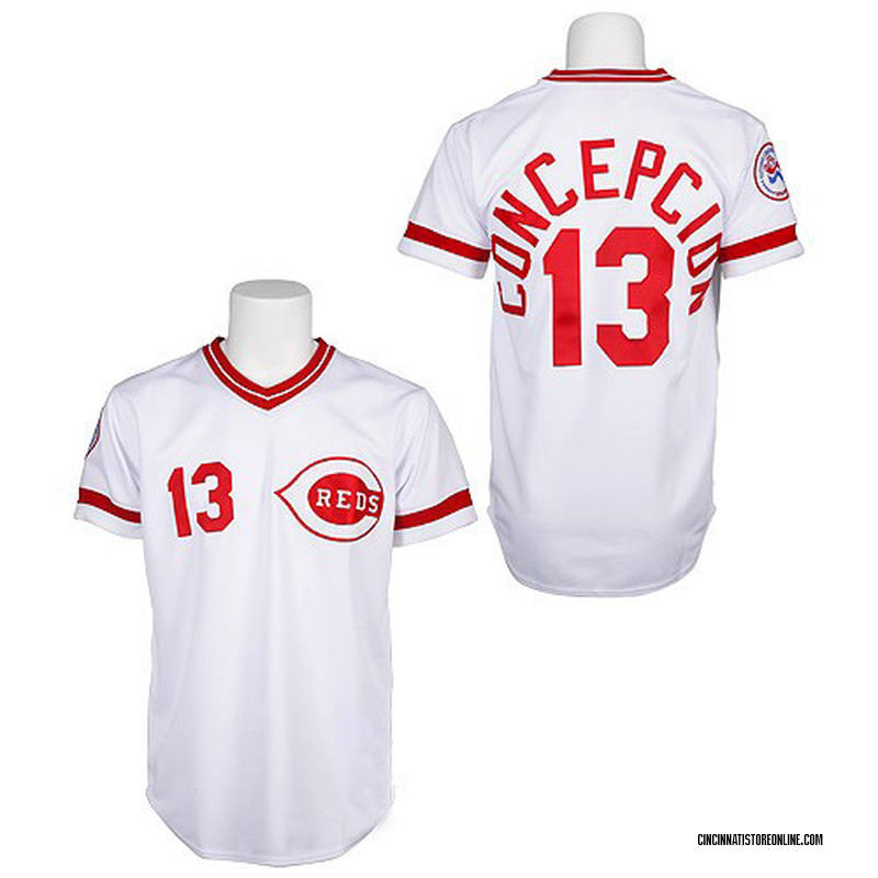 MLB Reds 13 Dave Concepcion White Mitchell and Ness Throwback Men