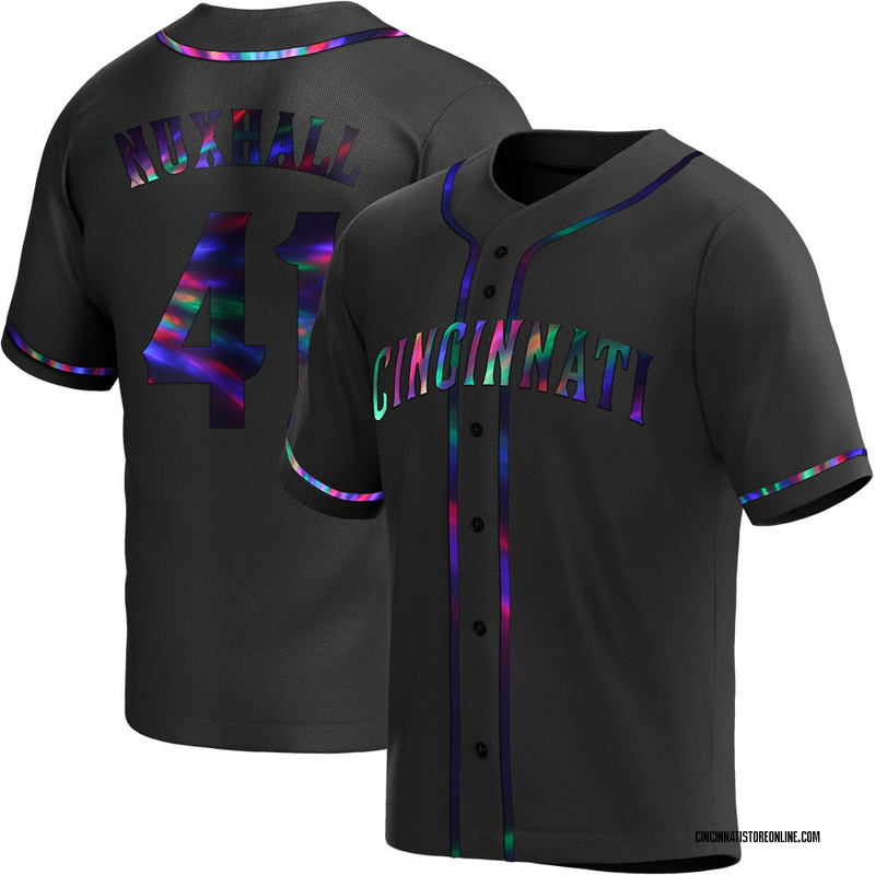 Joe Nuxhall Men's Cincinnati Reds Alternate Jersey - Black Holographic Replica